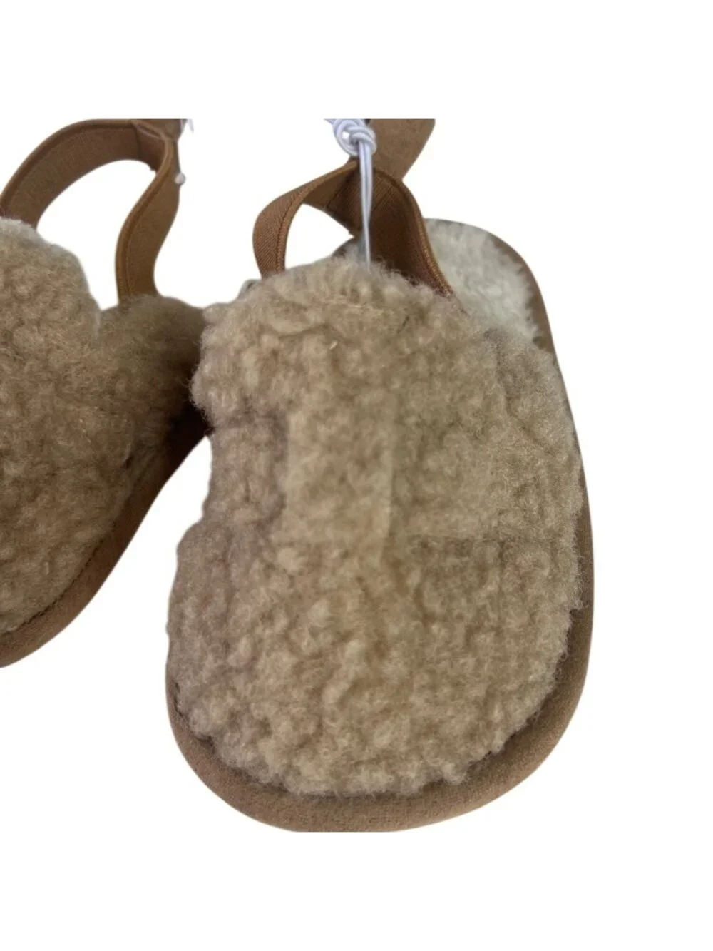 Cat & Jack Sherpa Style Fleece Lined Slippers Elastic Strap Baby  9-12M Brown Ne